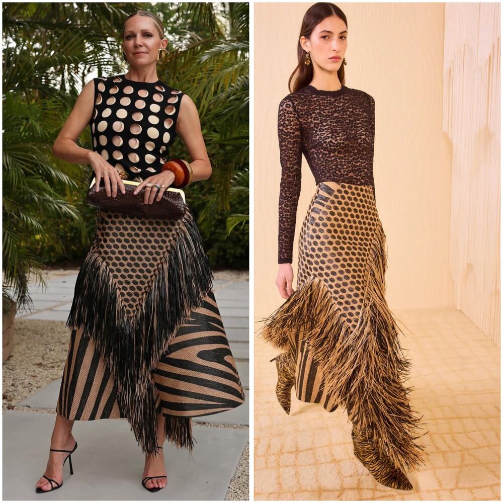 Ulla Johnson Arden Asymmetric Fringe Raffia Animal Print Skirt Size 8 NWT Rare